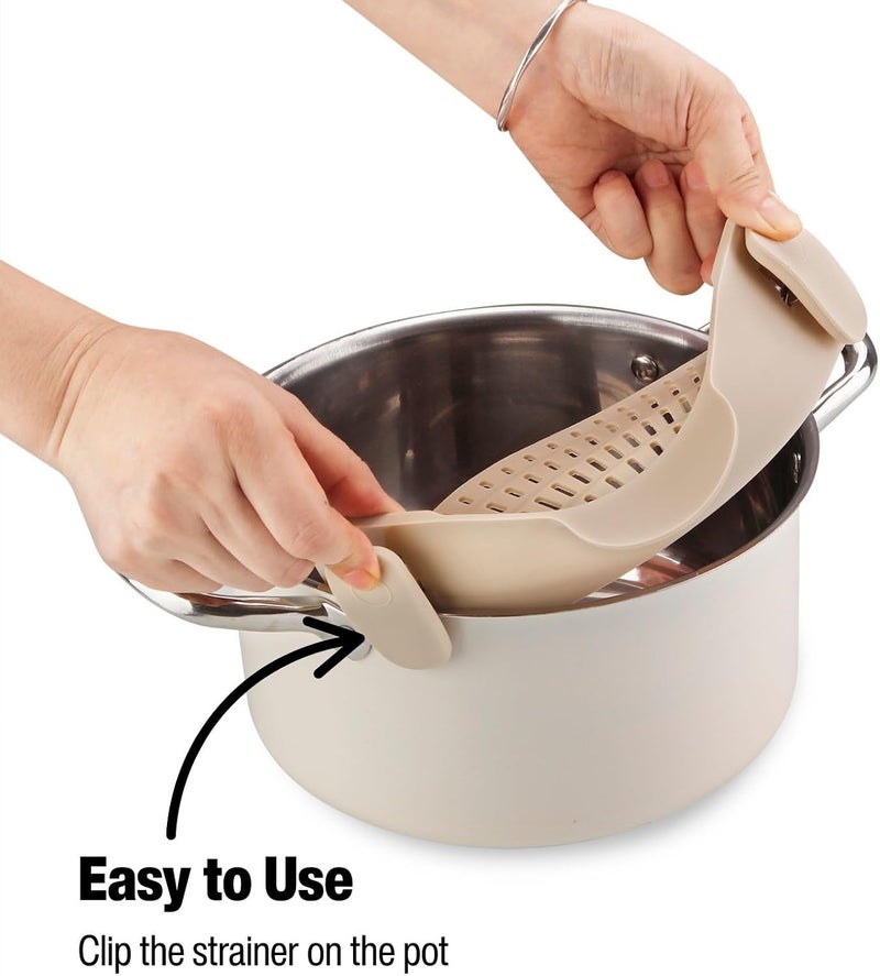 Emptycolor Silicone Pot Strainer, Adjustable Clip On Strainer for Pots Pans, Heat Resistant Pot Drainer, Kitchen Pasta Colander for Vegetables and Noodles (Light Tan) - Image 5